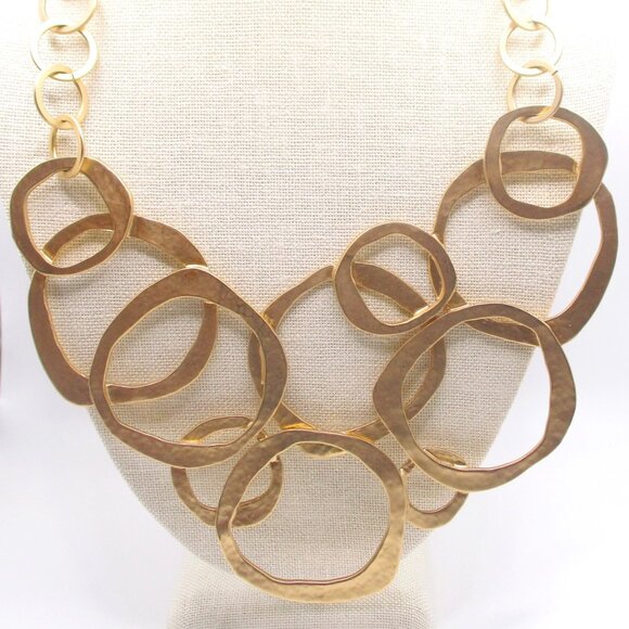 Karma Bella circles signed bib statement necklace 14" textured modernist 0175 - Picture 1 of 8
